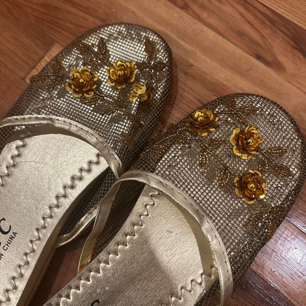 Floral beaded gold metallic sandals 6